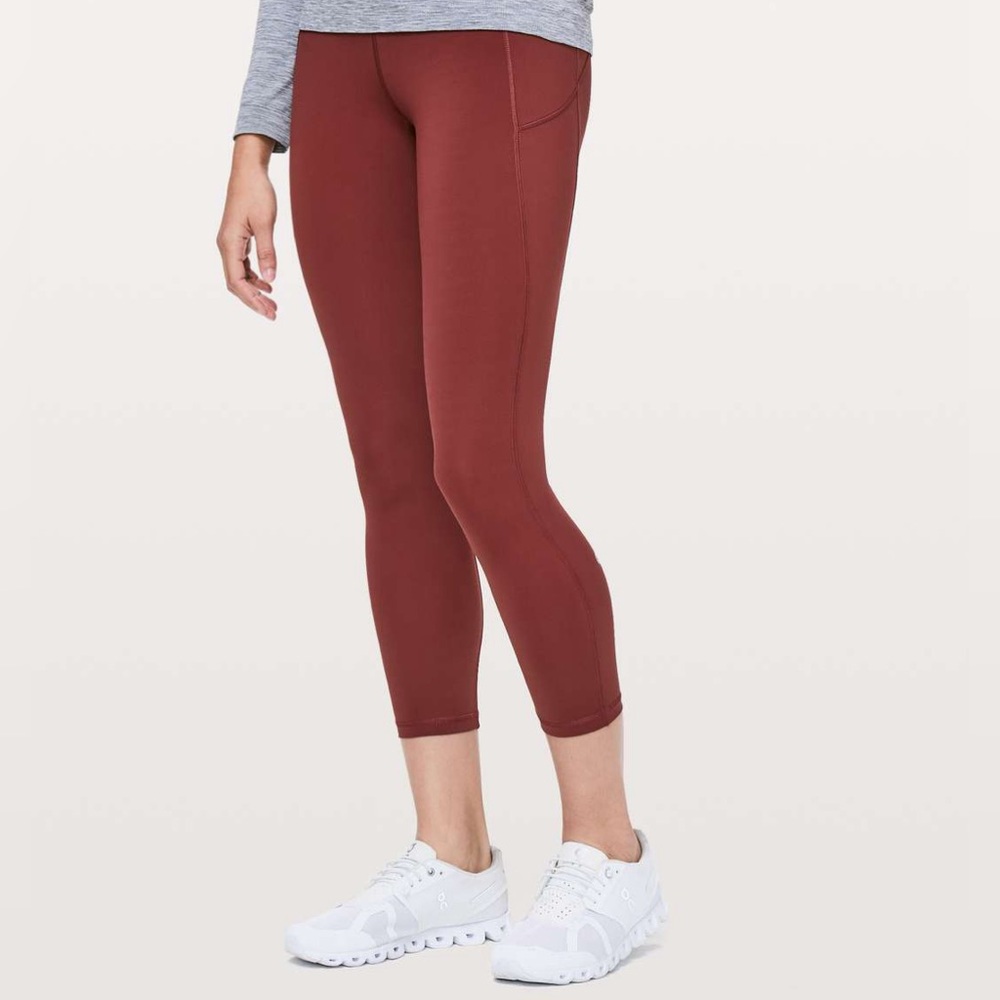 Sz 6 Lululemon Final Lap Crop 23” Savannah rust burgundy pockets high waist